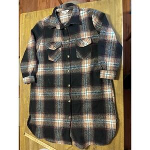 Davi&Dani Jacket, Women's Size Large, Brown Red White Black Plaid Button Up Long